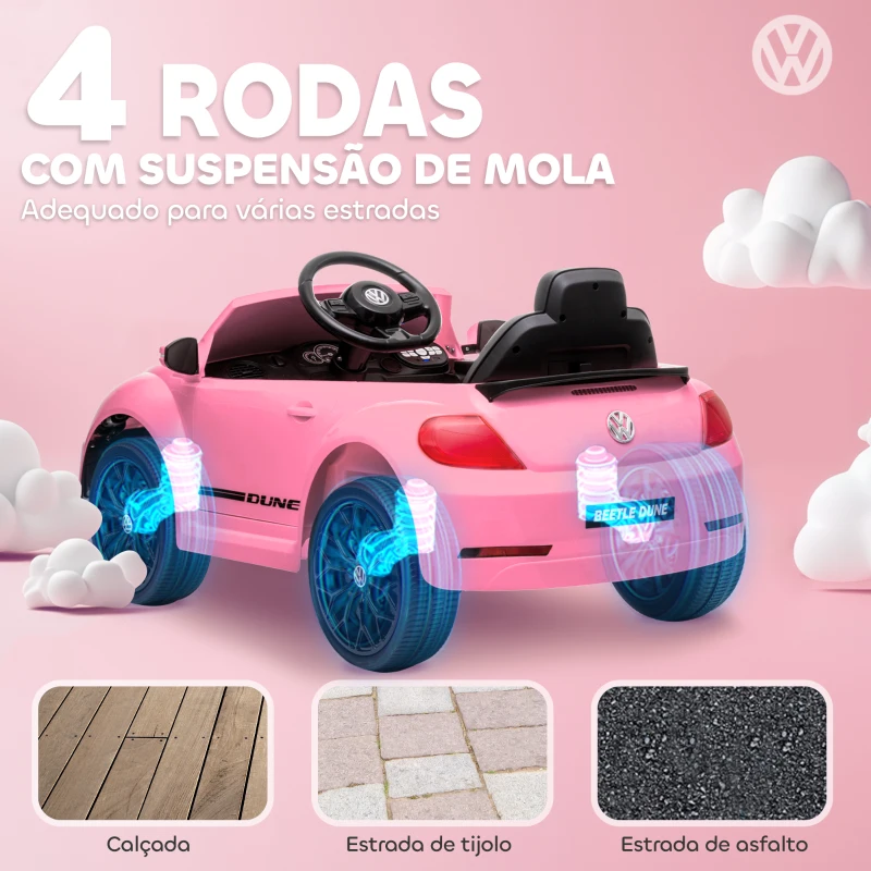 Volkswagen Beetle rosa ministand.pt carros elétricos para crianças