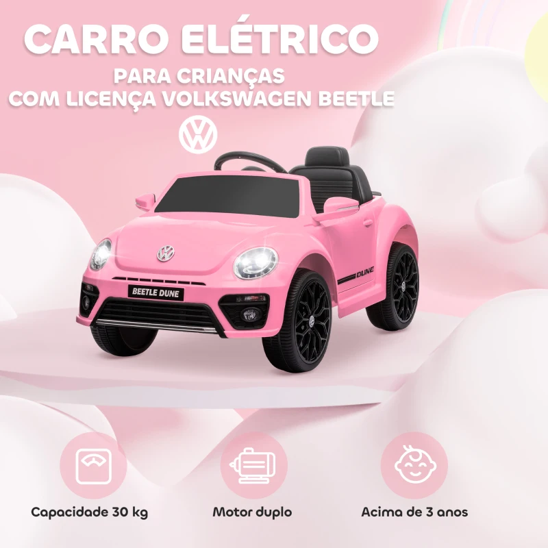 Volkswagen Beetle rosa ministand.pt carros elétricos para crianças