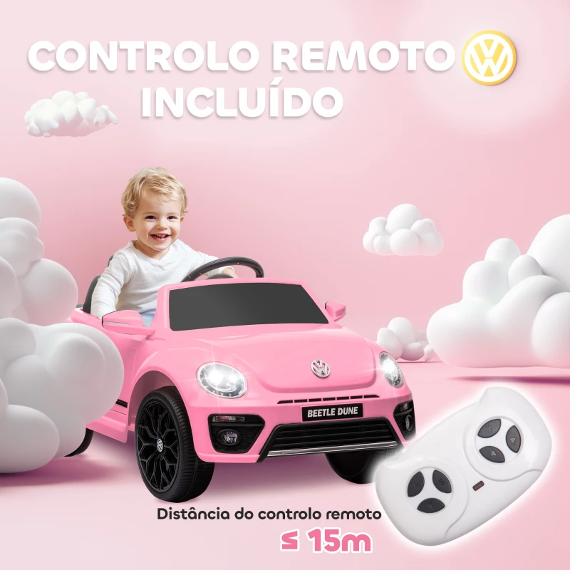 Volkswagen Beetle rosa ministand.pt carros elétricos para crianças